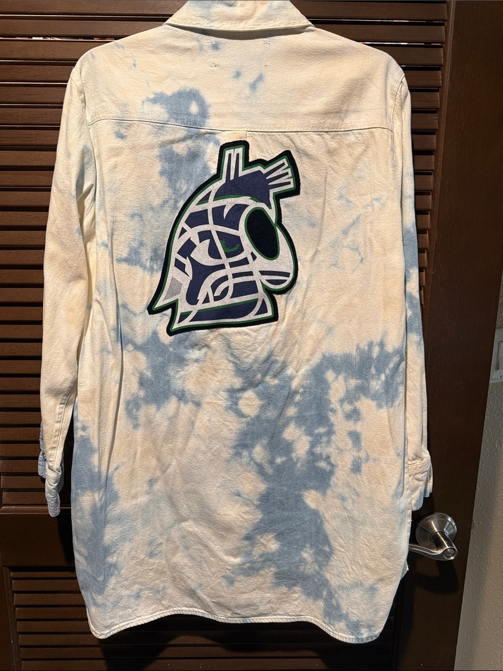 ASOS Denim Tie-Dye Button Front Long Sleeve Shirt Dress w/Unique Seahawks Design